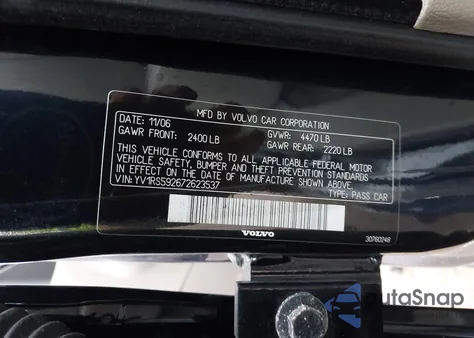 2007 Volvo S60 2.5T from USA, damaged, VIN YV1RS592672623537